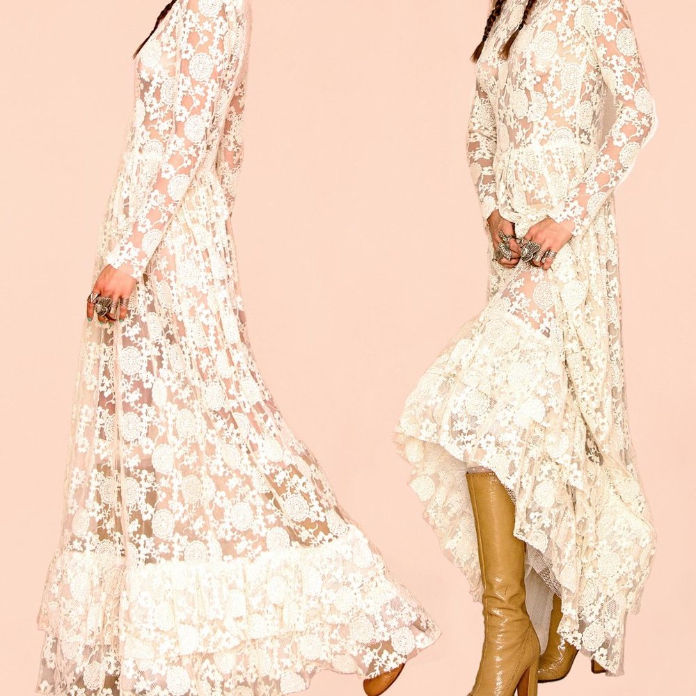 long lace off white  long dress